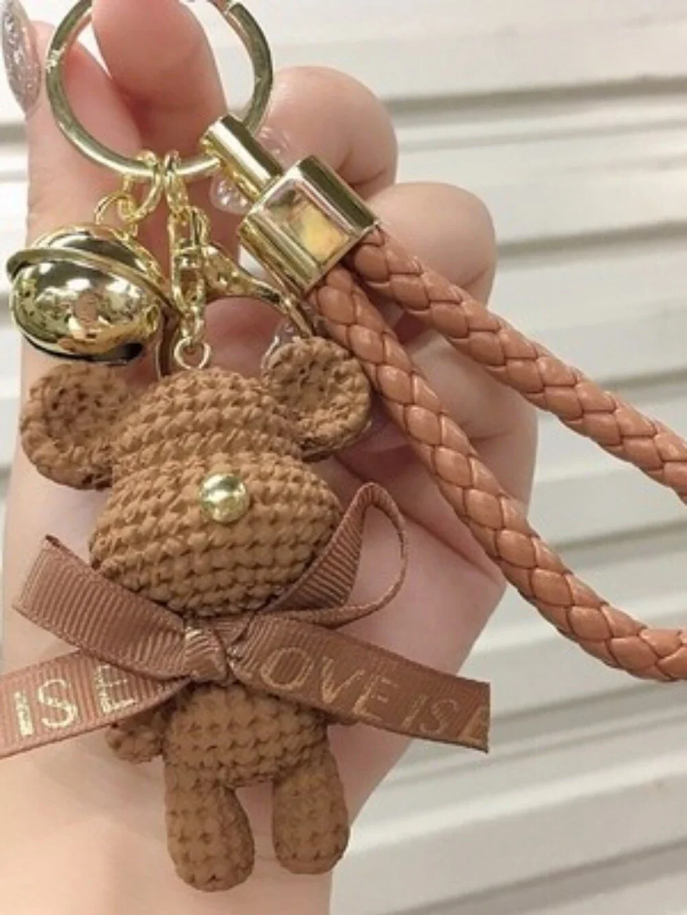 Teal Crochet Bear Keychain with Gold Hardware